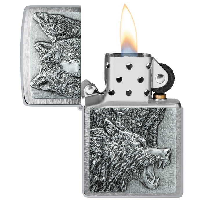 Zippo Lighter: Wolf Pack Emblem - Brushed Chrome 46960