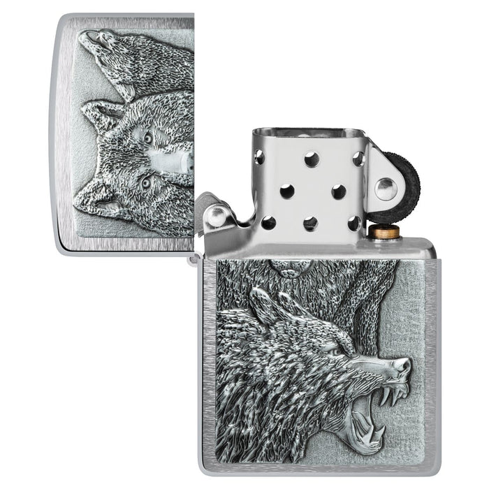 Zippo Lighter: Wolf Pack Emblem - Brushed Chrome 46960