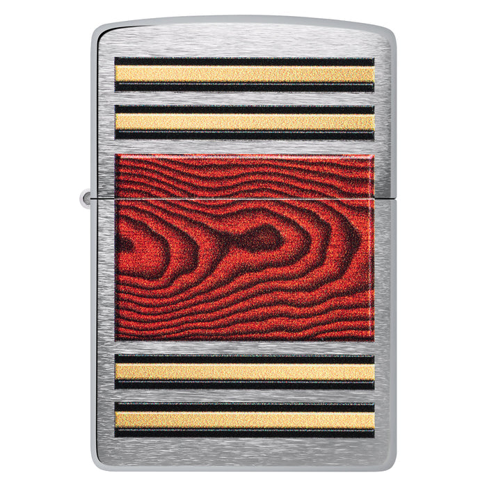Zippo Lighter: Woodgrain Design - Brushed Chrome 47187
