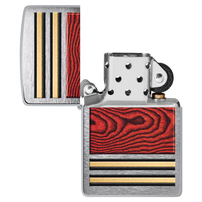Zippo Lighter: Woodgrain Design - Brushed Chrome 47187