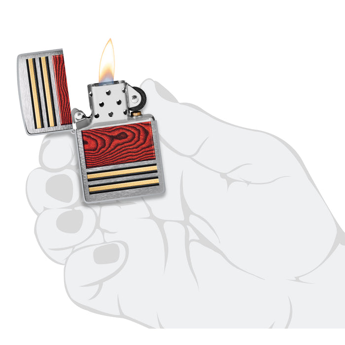 Zippo Lighter: Woodgrain Design - Brushed Chrome 47187
